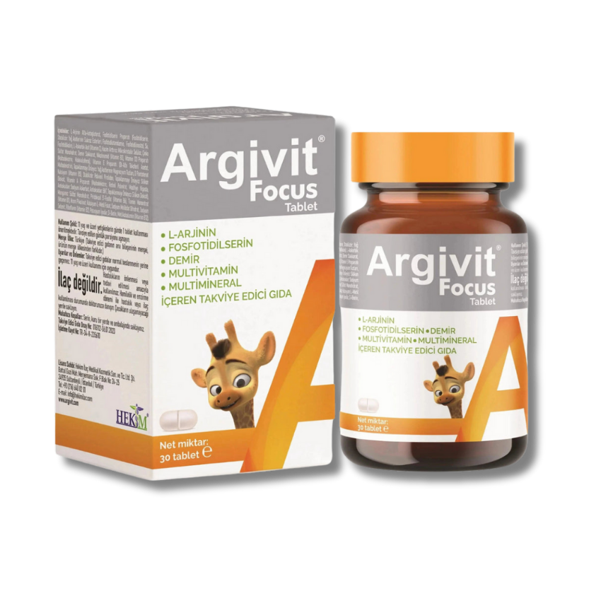 Argivit Focus 30 Tablets | L-Arginine 500 mg, Phosphatidylserine 100 mg, Multivitamin & Mineral Supplement | Ages 11+