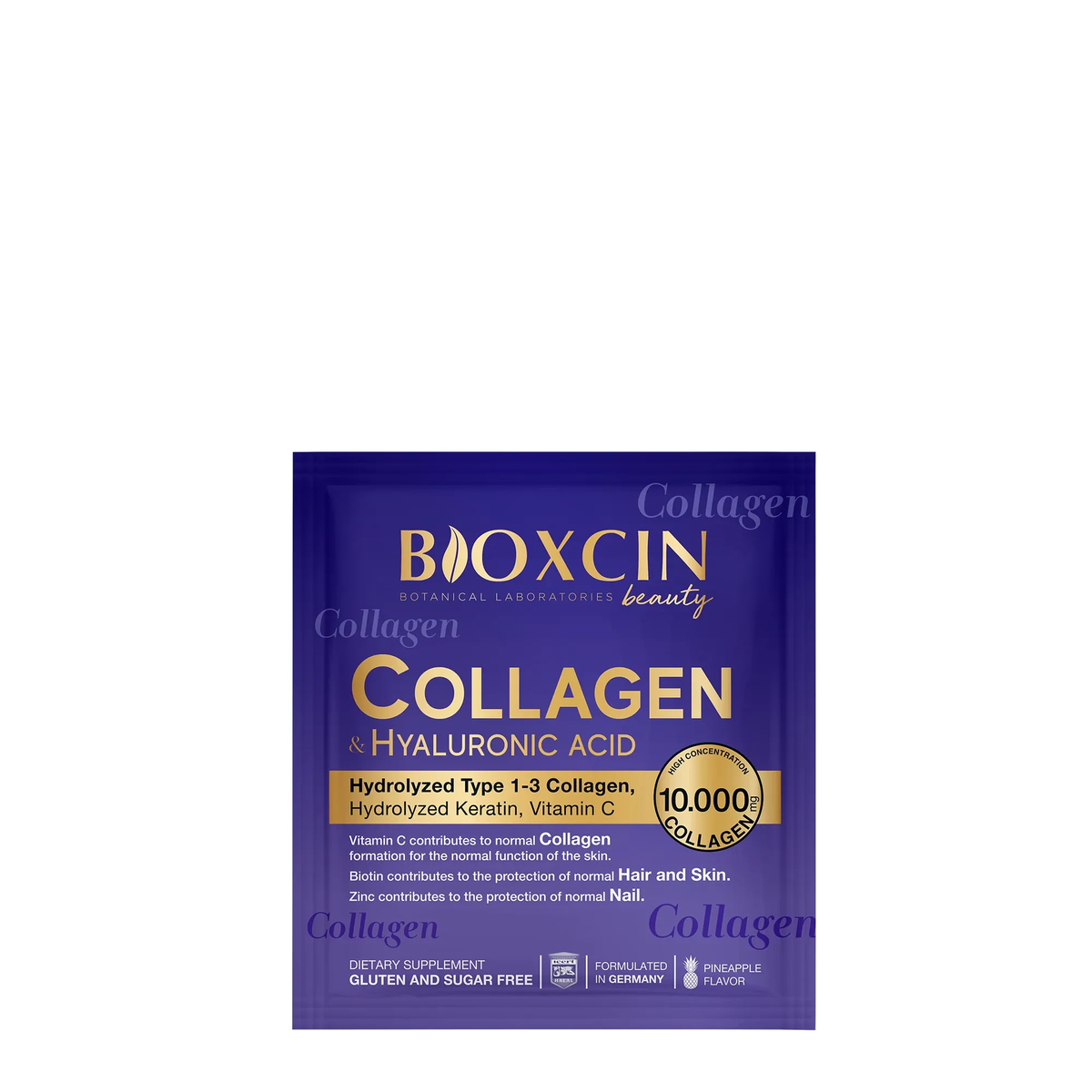 Bioxcin Beauty Collagen Powder, 30 Sachets – 10,000 mg Type I and III Hydrolyzed Collagen, Pineapple Flavored
