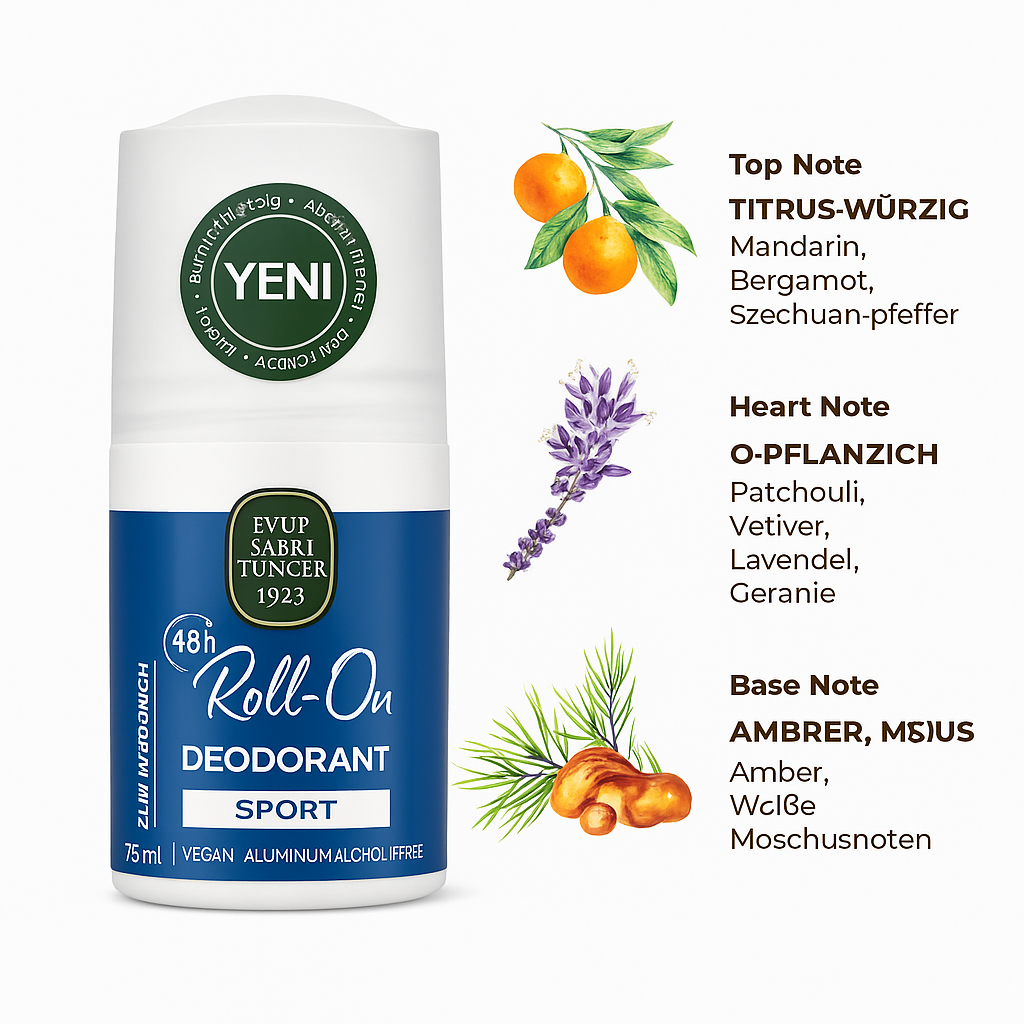 Eyüp Sabri Tuncer Sport Roll-On Deodorant for Men 75 ml – Aluminum and Alcohol-Free