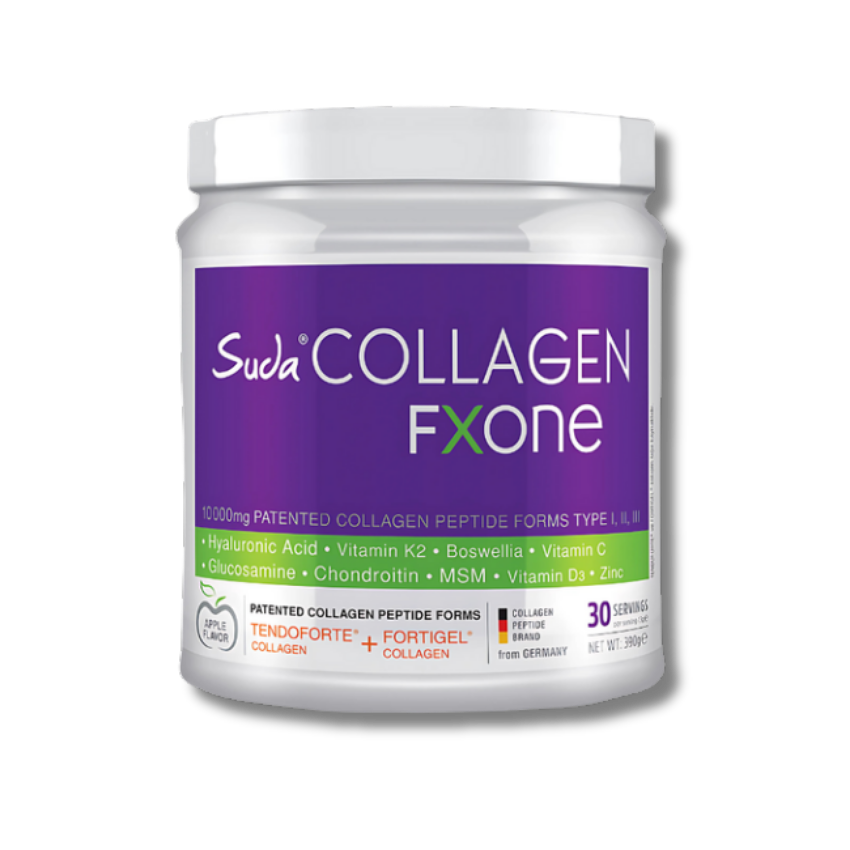 Suda Collagen FXONE Collagen Powder Apple Flavor 390 g – 10,000 mg Type I, II & III Collagen, MSM, Glucosamine & Vitamin C