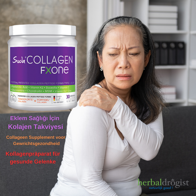 Suda Collagen FXONE Collagen Powder Apple Flavor 390 g – 10,000 mg Type I, II & III Collagen, MSM, Glucosamine & Vitamin C