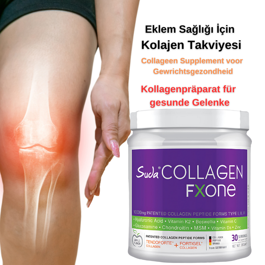 Suda Collagen FXONE Collagen Powder Apple Flavor 390 g – 10,000 mg Type I, II & III Collagen, MSM, Glucosamine & Vitamin C