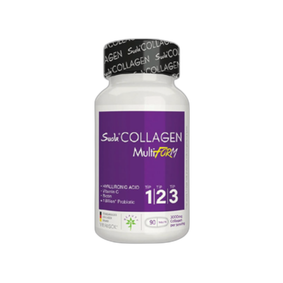 Suda Collagen Tip123 Multiform 90 Tablets – 3000 mg Collagen Types 1, 2 and 3, Hyaluronic Acid, Biotin, Zinc