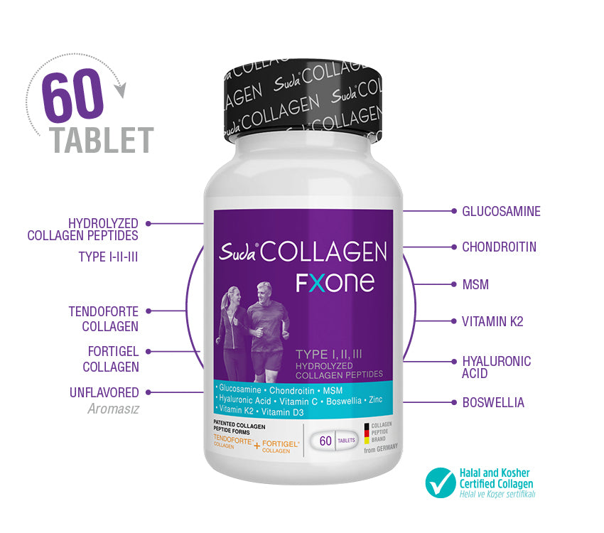 Suda Collagen FX One 60 Tabletten – Typ 1 2 3 Kollagen, Glucosamin, MSM, Hyaluronsäure