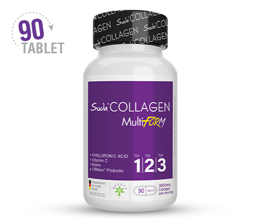 Suda Collagen Tip123 Multiform 90 Tablets – 3000 mg Collagen Types 1, 2 and 3, Hyaluronic Acid, Biotin, Zinc