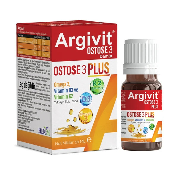 Argivit Ostose 3 Plus – Omega-3, D3 ve K2 Vitaminli Takviye Edici Gıda (Yetişkin ve Çocuklar İçin)