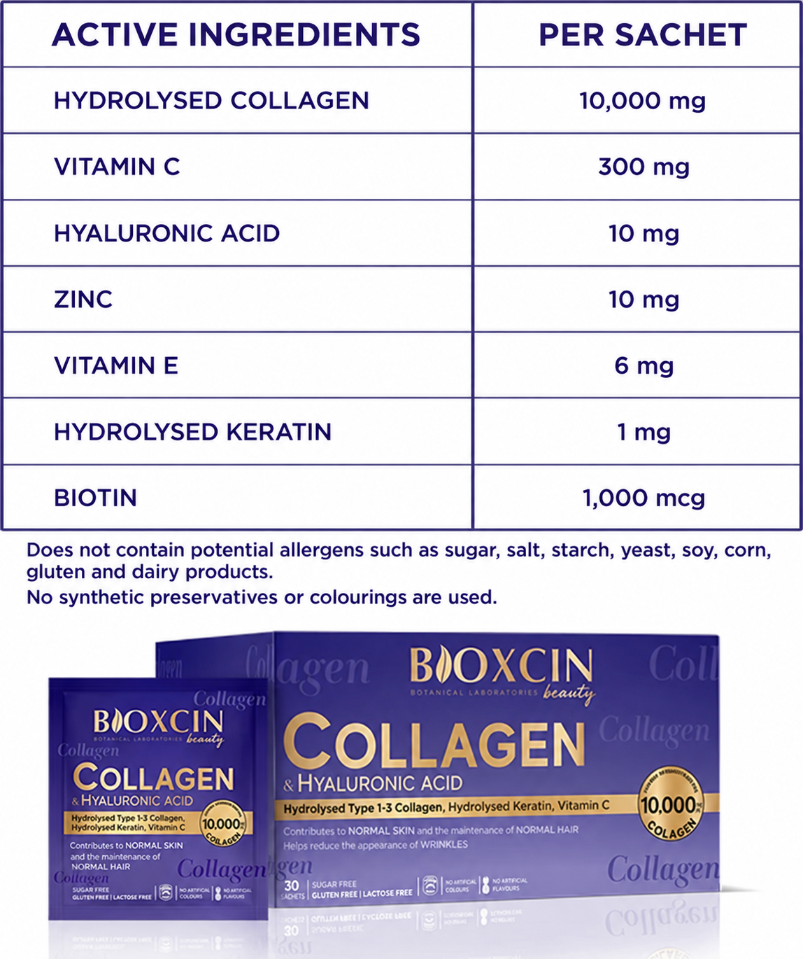 Bioxcin Beauty Kollagen-Pulver, 30 Sachets – 10.000 mg hydrolysiertes Kollagen Typ I und III, Ananas-Geschmack 