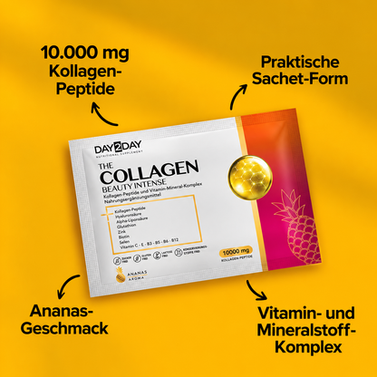 Day2Day The Collagen Beauty Intense Pineapple 30 Sachets – 10,000 mg Type 1 and Type 3 Collagen | Halal