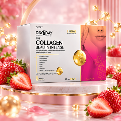Day2Day The Collagen Beauty Intense Erdbeergeschmack – 30 Sachets | Typ 1 und Typ 3 Kollagen, Ceramosides™ Halal 