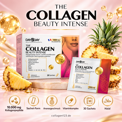 Day2Day The Collagen Beauty Intense Pineapple 30 Sachets – 10,000 mg Type 1 and Type 3 Collagen | Halal