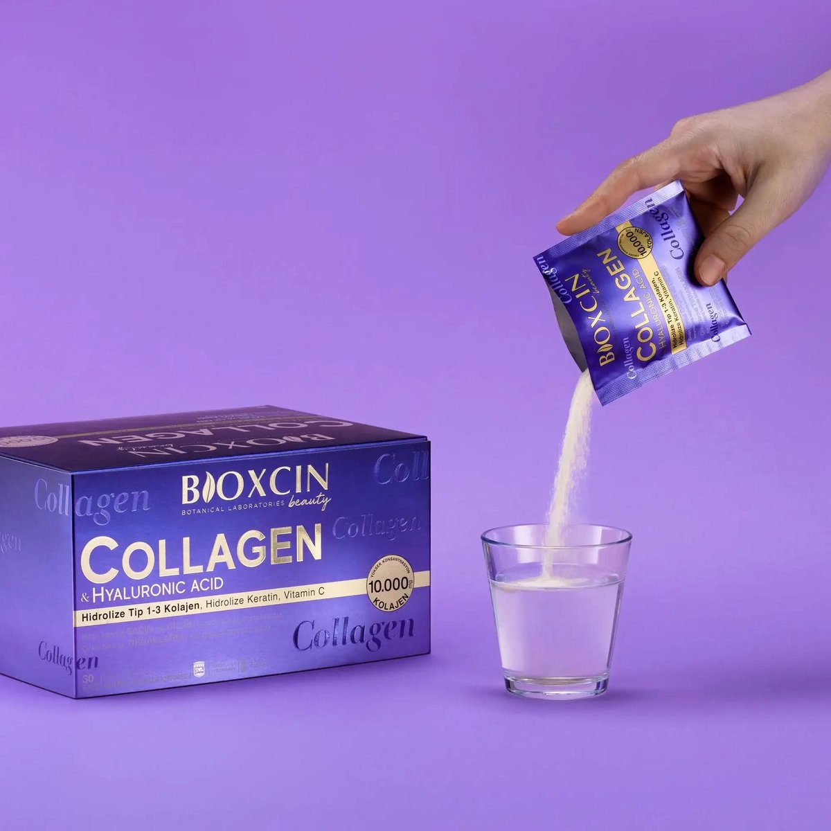 Bioxcin Beauty Kollagen-Pulver, 30 Sachets – 10.000 mg hydrolysiertes Kollagen Typ I und III, Ananas-Geschmack 
