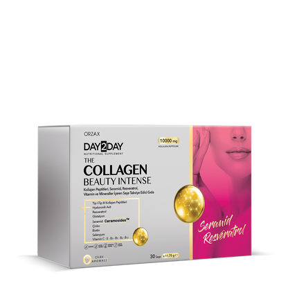 Day2Day The Collagen Beauty Intense Erdbeergeschmack – 30 Sachets | Typ 1 und Typ 3 Kollagen, Ceramosides™ Halal 