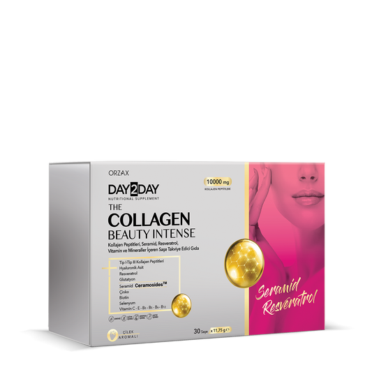 Day2Day The Collagen Beauty Intense Strawberry Flavored – 30 Sachets | Type 1 and Type 3 Collagen, Ceramosides™ Halal 