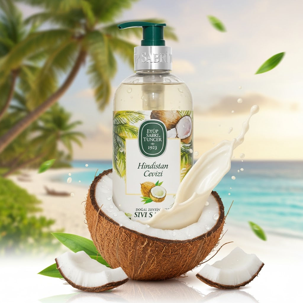 Eyüp Sabri Tuncer Natural Olive Oil and Coconut Liquid Soap 500 ml – Moisturizing, Softening and Exotic Care 