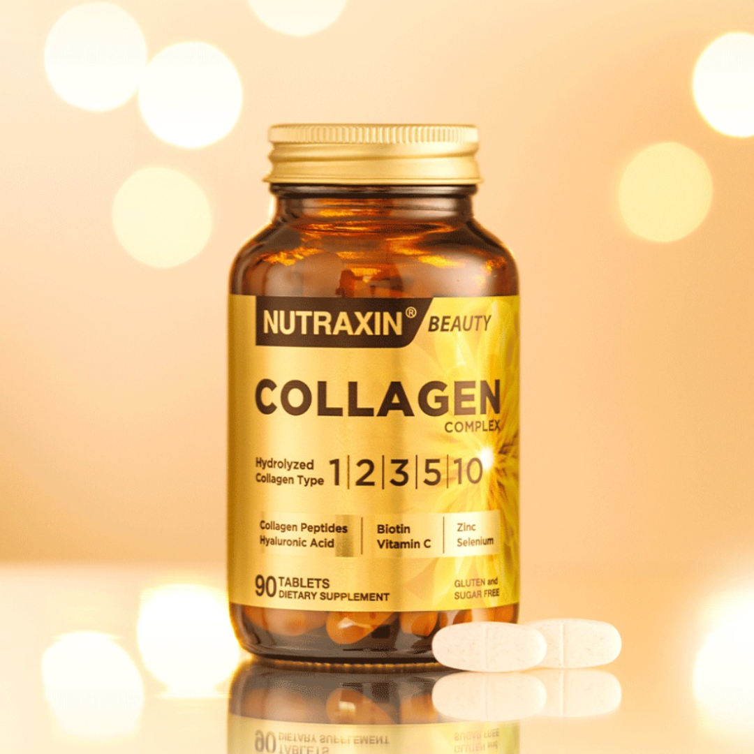 Nutraxin Collagen Complex 90 Tabletten | 5 Typen Kollagen I-II-III-V-X | Fischkollagen, Hyaluronsäure, Biotin, Vitamin C | Halal 