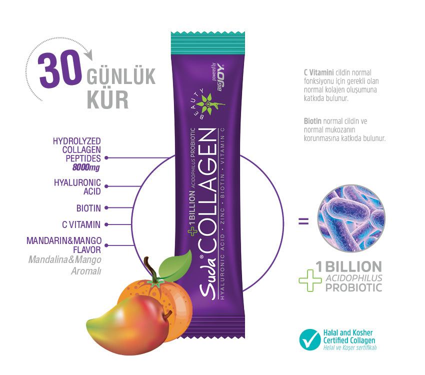 Suda Collagen+Probiyotik Mandalina & Mango Aromalı 30 Şase x 10g