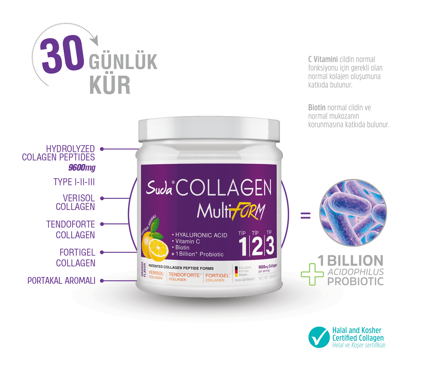Suda Collagen Tip123 MultiForm Portakal Aromalı Toz 360g